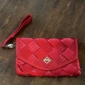 Maggie Bags Elegant Red Woven Wristlet Clutch